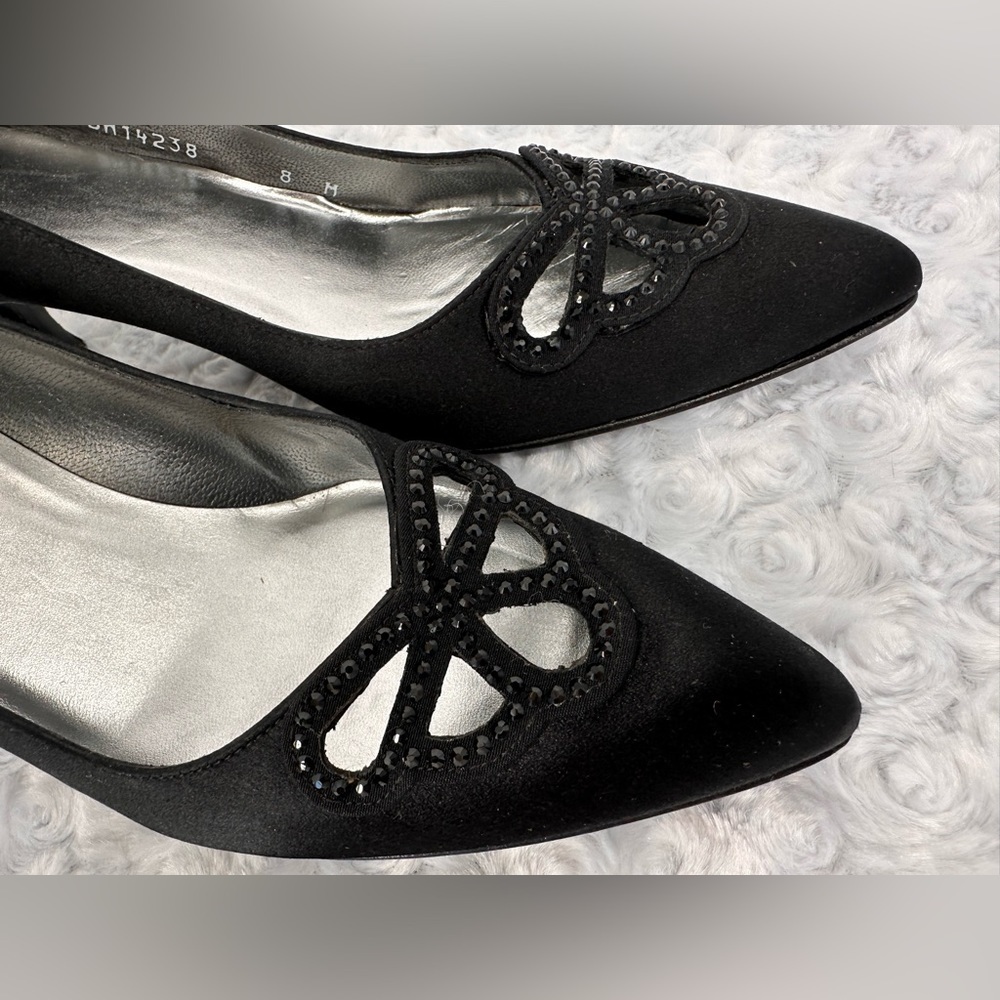 NWT Stuart Weitzman Satin Rhinestone Trim Kitten Heels - Picture 4 of 8
